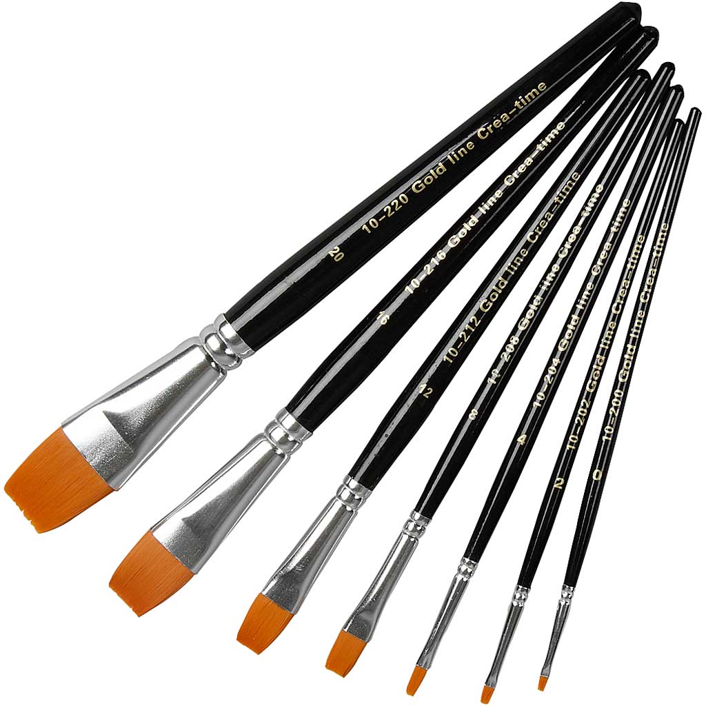 Gold Line-penslar, nr. 0+2+4+8+12+16+20, L: 16,5-21 cm, B: 1-7 mm, platta, 7 st./ 1 f&ouml;rp.
