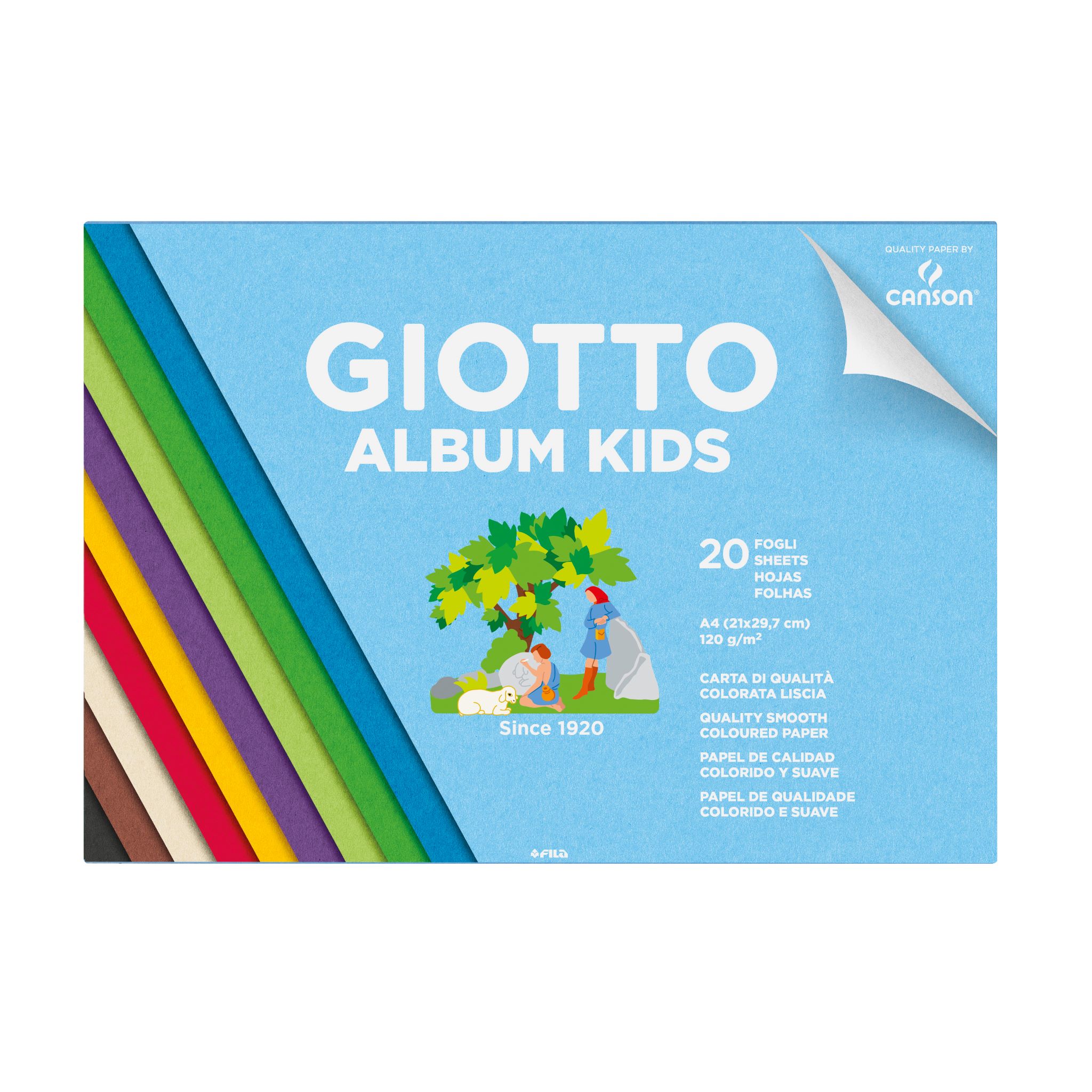 Block A4 med färgade papper, 20 sidor 120g, Giotto