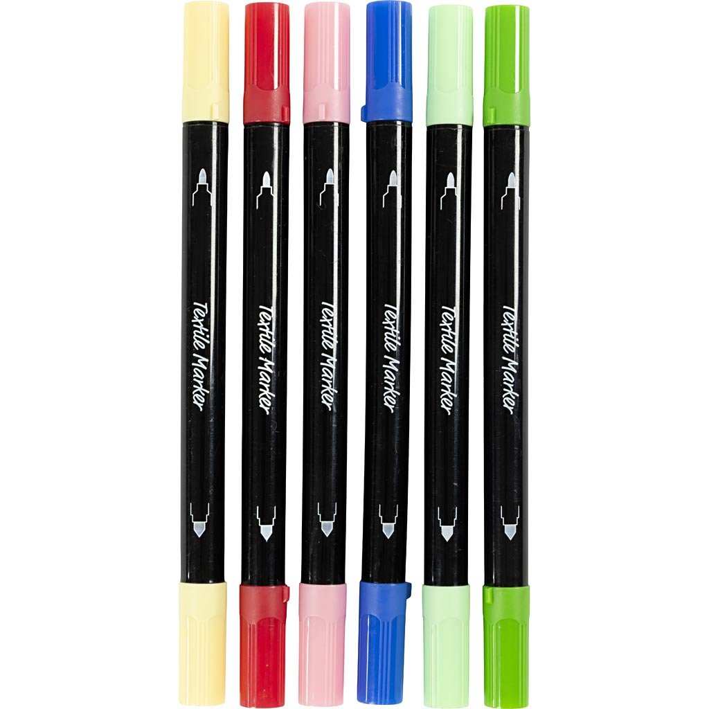 Textiltuschpennor spets 2,3+3,6mm mixade färger 6 st/1 förp