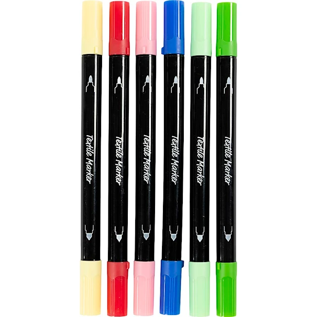 Tekstiilitussit, paksuus 2,3+3,6 mm, värilajitelma, 6 kpl/ 1 pkt