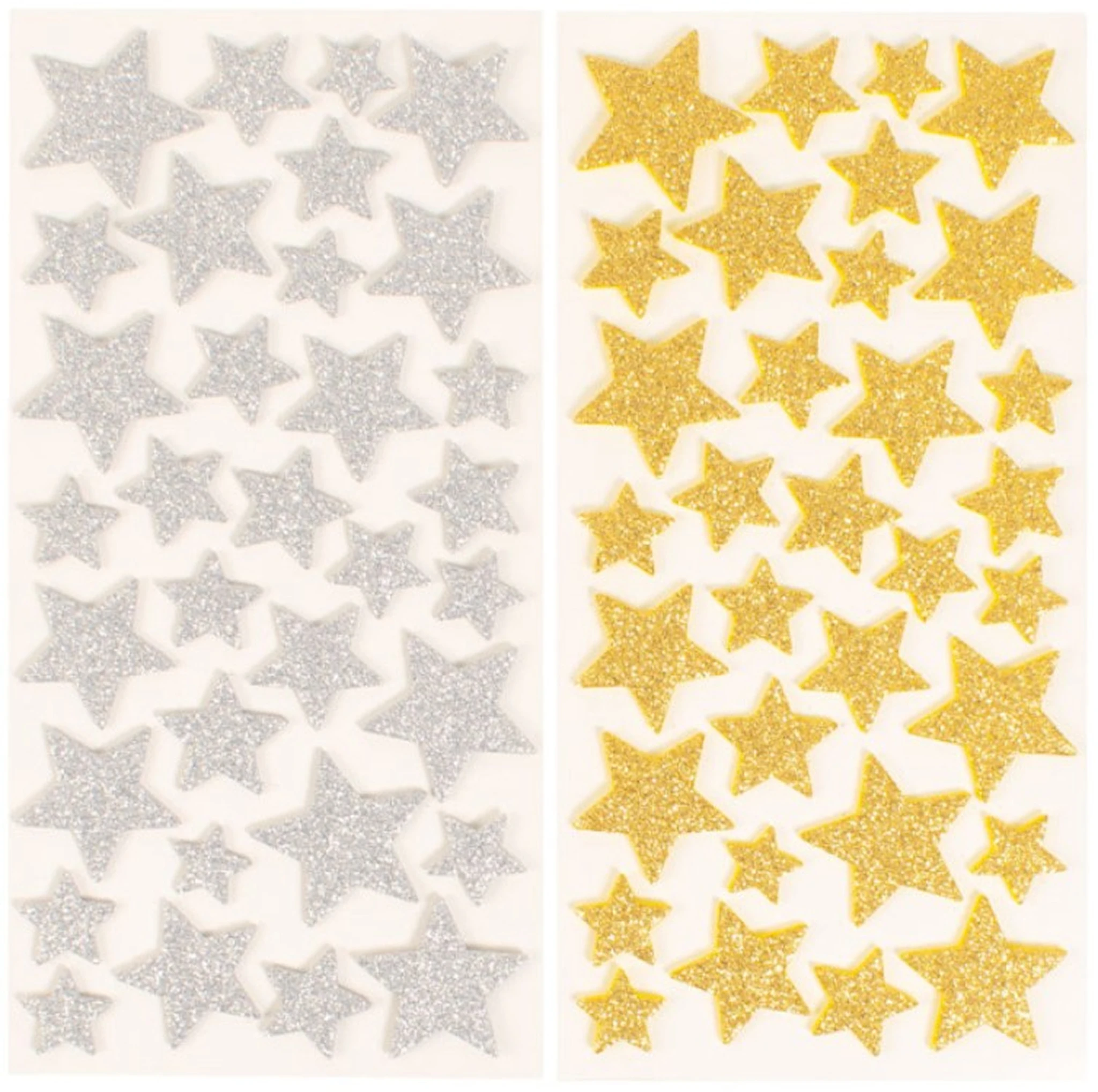 Produktbild för Klistermärken Stjärnor glittriga Guld & Silver 15-34mm 132st Playbox
