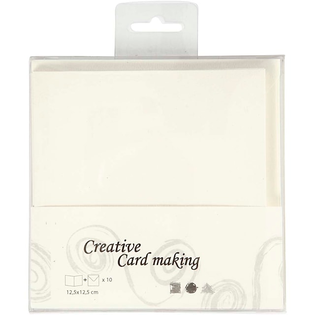 Produktbilde 3 for Brevkort, kort str. 12,5x12,5 cm, konvolutt str. 13,5x13,5 cm, råhvit, 10 sett/ 1 pk.