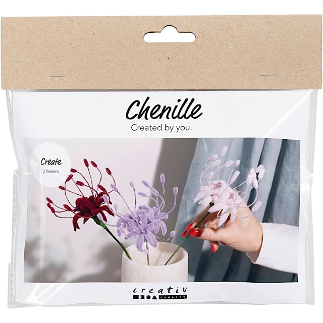 Produktbilde 1 for Mini DIY Kit Blomster av Piperensere, Edderkopplilje, soft rosa, lys lilla, mørk rød, 1 pk.