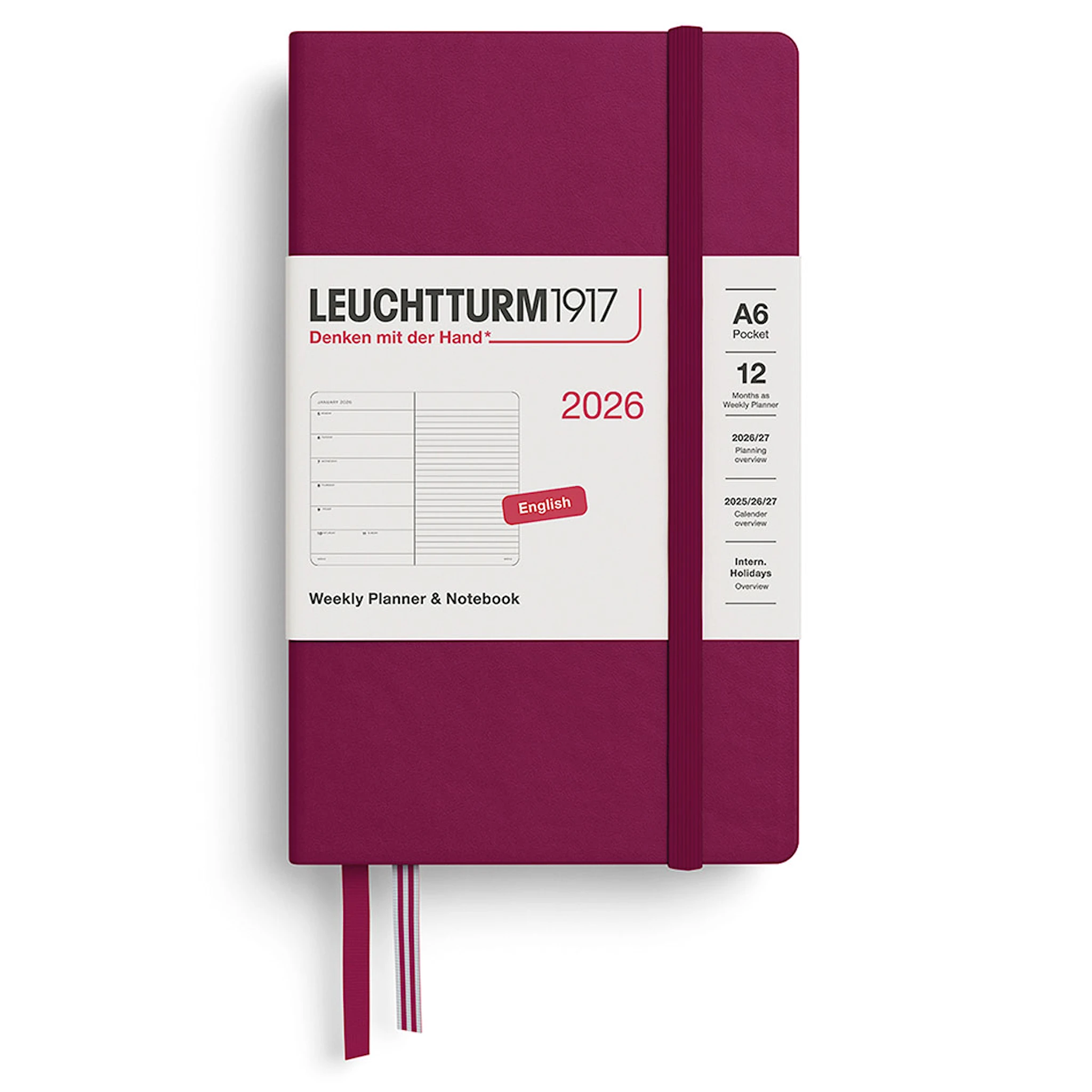 Tuotekuva ille Weekly Planner & Notebook 2026 A6 Port Red Leuchtturm1917
