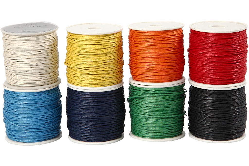Bomullssnöre olika färger 1 mm 40 m 8-pack