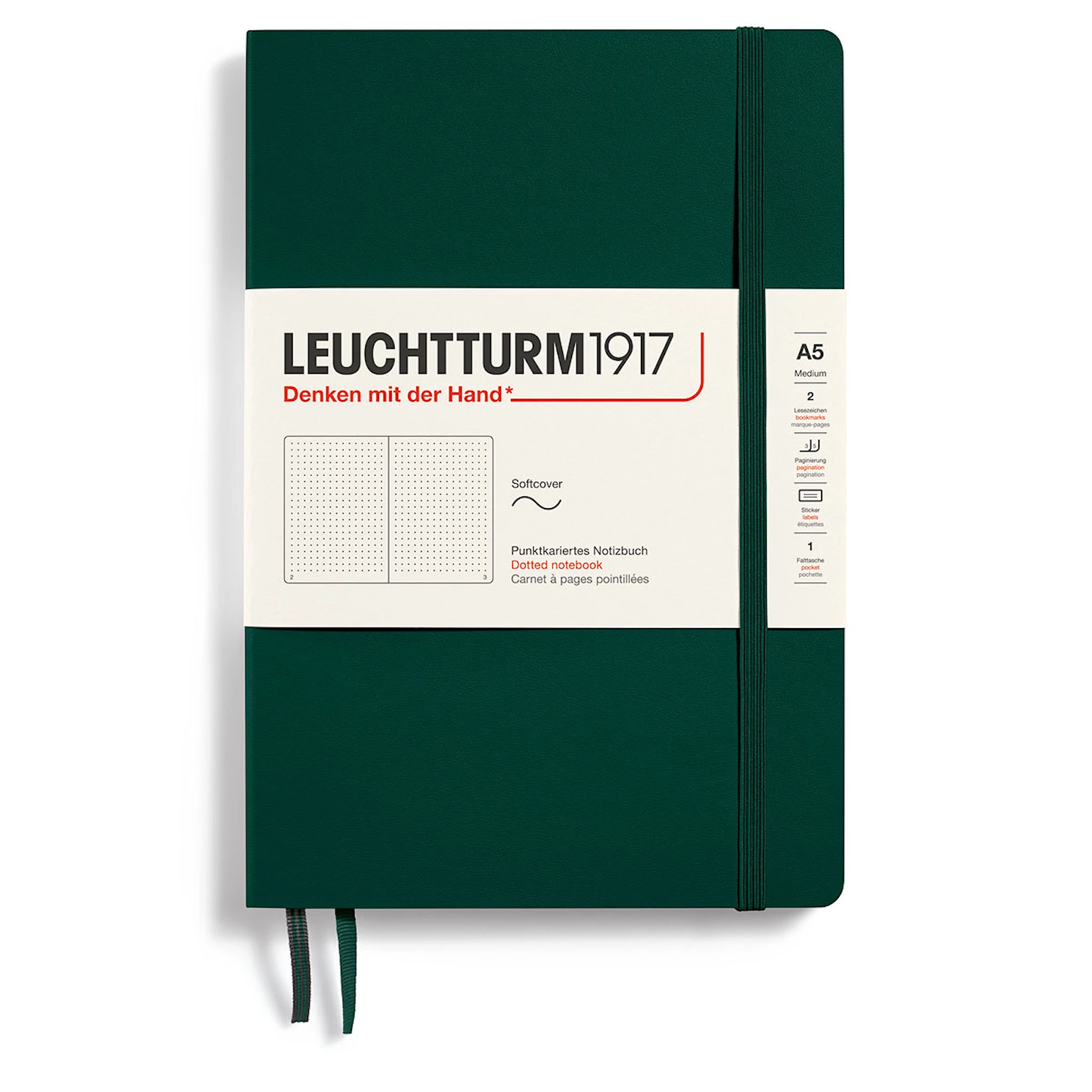 Produktbild för Anteckningsbok A5 Soft Prickad Forest Green Leuchtturm1917