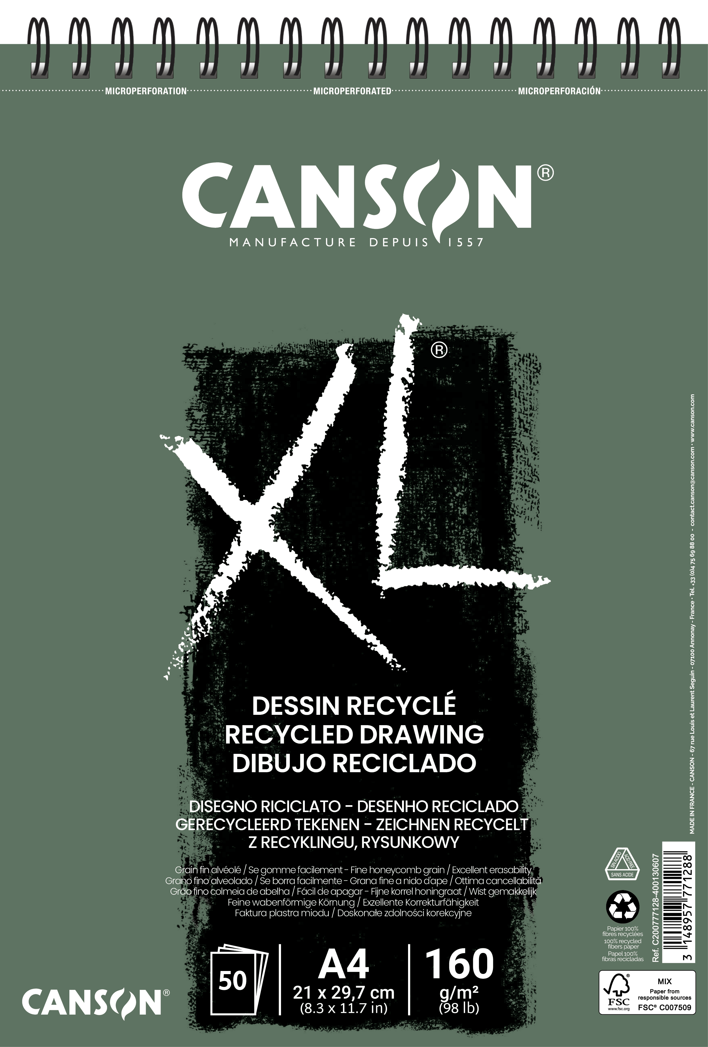 Ritpapper A4 block 50 ark 160g Canson XL Recyclé