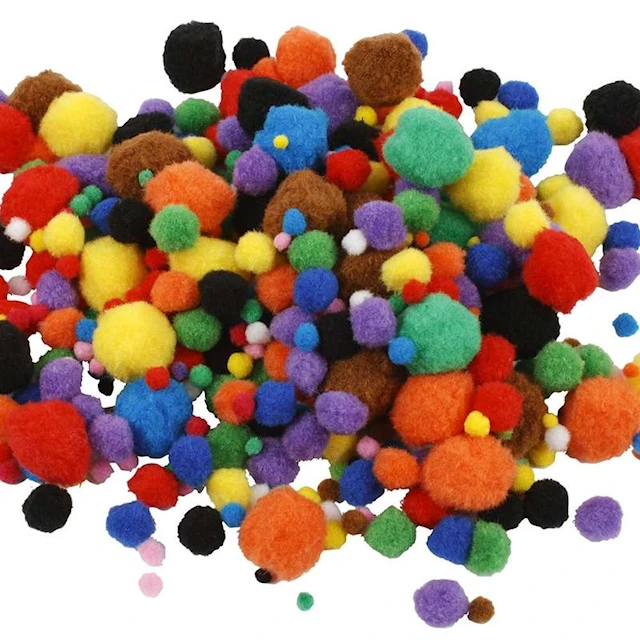 Pompomit, halk. 5-40 mm, ca. 150 kpl, värilajitelma, 42 g/ 1 pkt