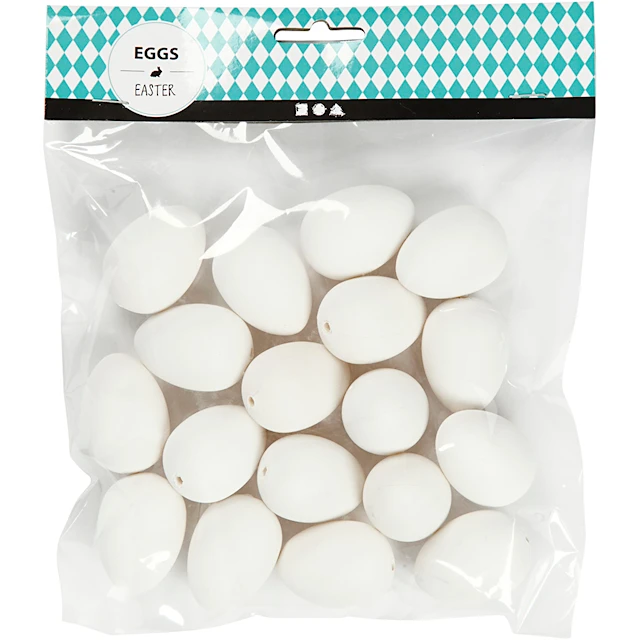 Ägg, H: 4 cm, Dia. 2,5 cm, vit, 18 st./ 1 förp.