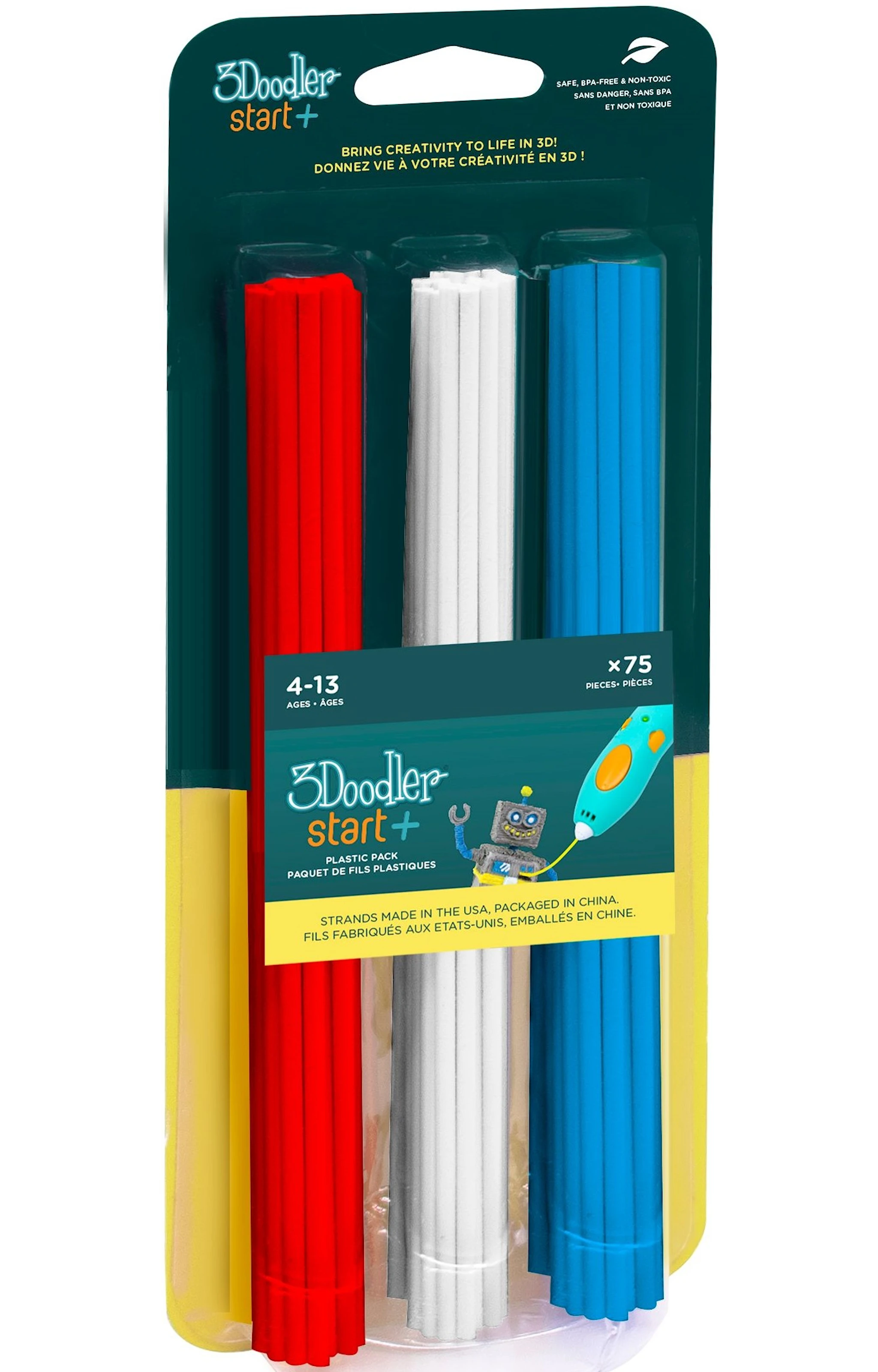 Produktbild för 3Doodler Refill START Mix 1 Röd, vit, blå 75-Pack