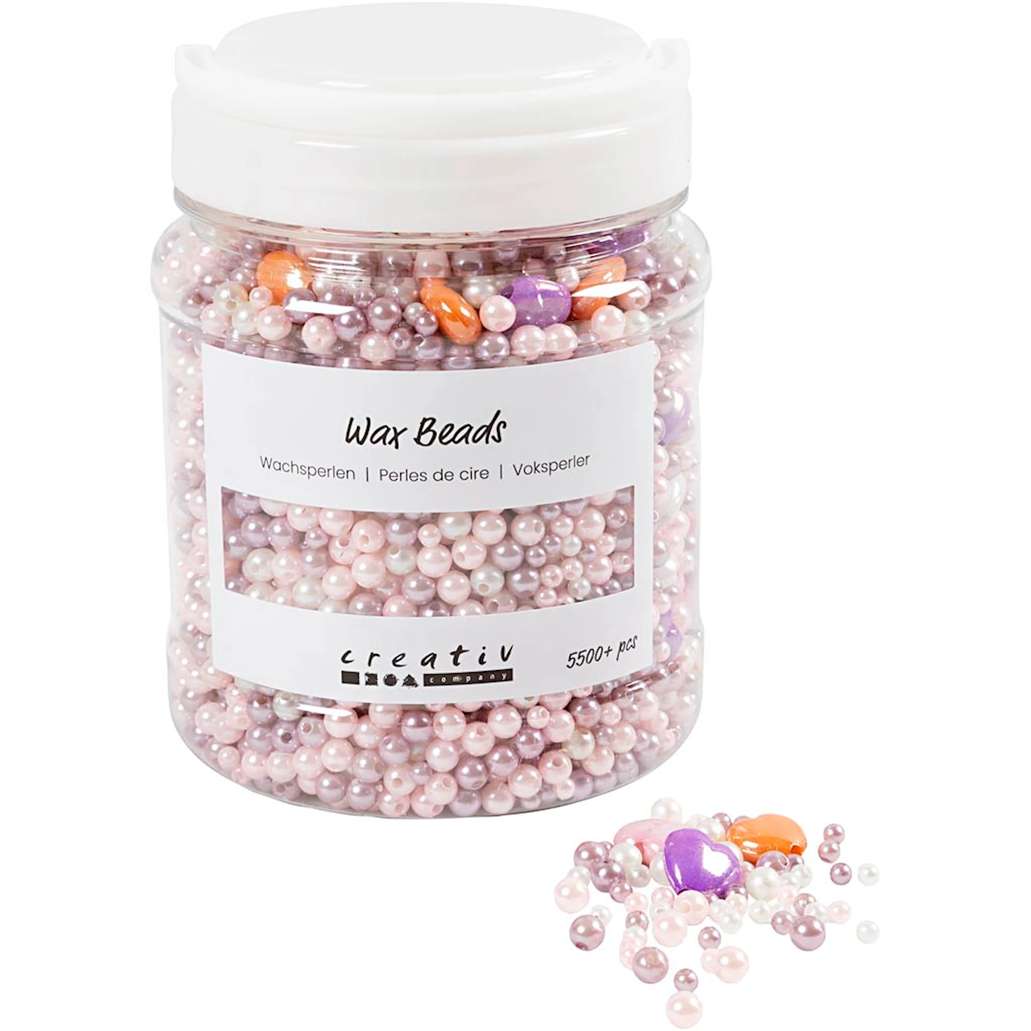Produktbilde for Voksperler, hullstr. 1,3-2,5 mm, ca. 5500 stk., pastellorange, soft rosa, lys lilla, perlemor, 425 g, 700 ml/ 1 boks