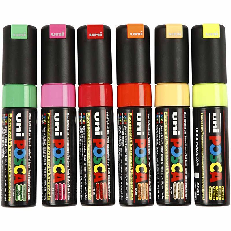 Posca Marker , nr. PC-8K, spets 8 mm, Broad, semi opaque, mixade f&auml;rger, 6 st./ 1 f&ouml;rp.