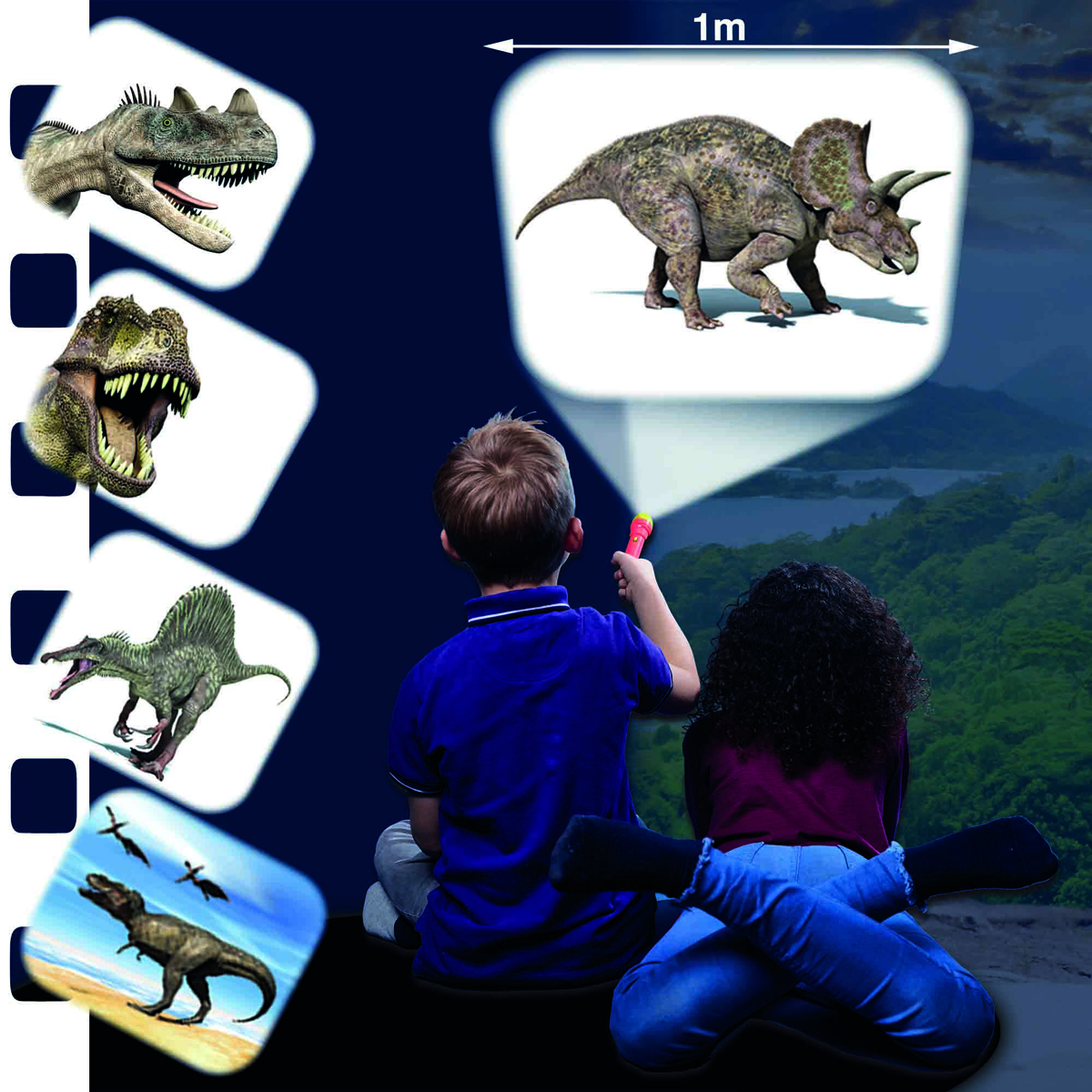 Brainstorm Ficklampa och Projektor med Dinosauriebilder