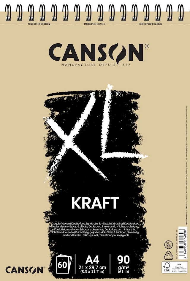 Piirustuspaperi vihko A4 90g 60 arkkia Canson XL Kraft