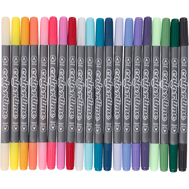 Produktbilde 1 for Colortime Dobbeltusj, strek 2,3+3,6 mm, suppl. farger, 20 stk./ 1 pk.