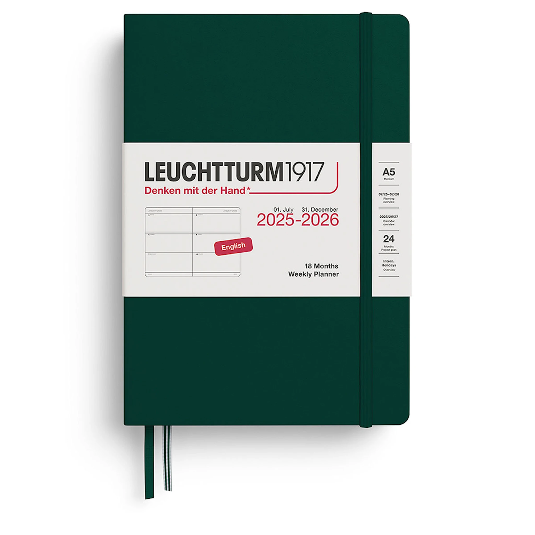 Tuotekuva ille Kalenteri A5 18kk 25–26 Viikkosuunnittelija Forest Green Leuchtturm1917