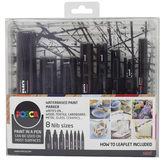 Posca Marker Set Svart 8-pack Olika Spetsstorlekar