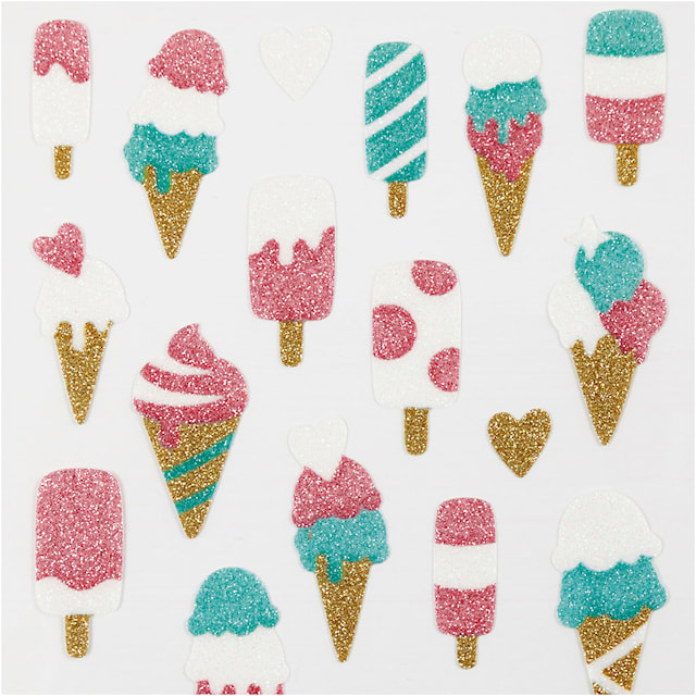 Produktbild 3 för Glitterstickers, glassar, ark 10x16 cm, 1 ark