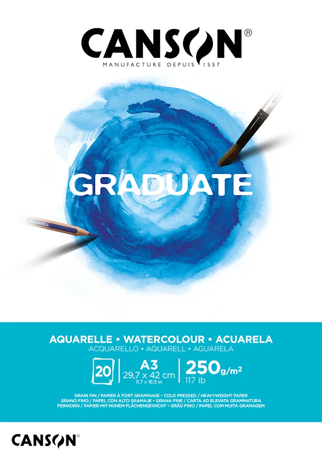 Vesiväripaperi, A3-lohko, 20 arkkia, 250g, Canson Graduate