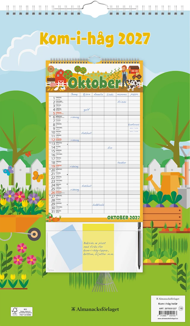 Väggkalender Kom-i-håg Helår 2027 Almanacksförlaget