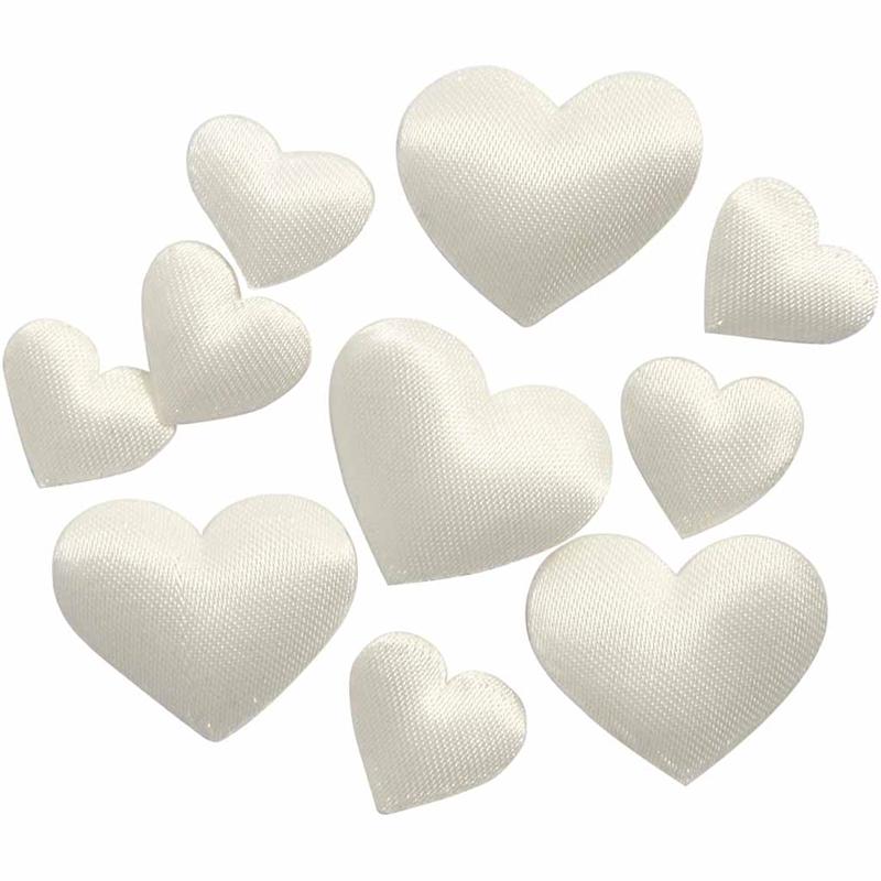 Dekoration Satinhjärta Råvit 10+20 mm 70-pack