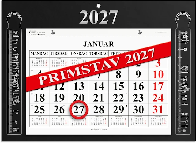Magnetkalender 2027 Primstav Sort Greig