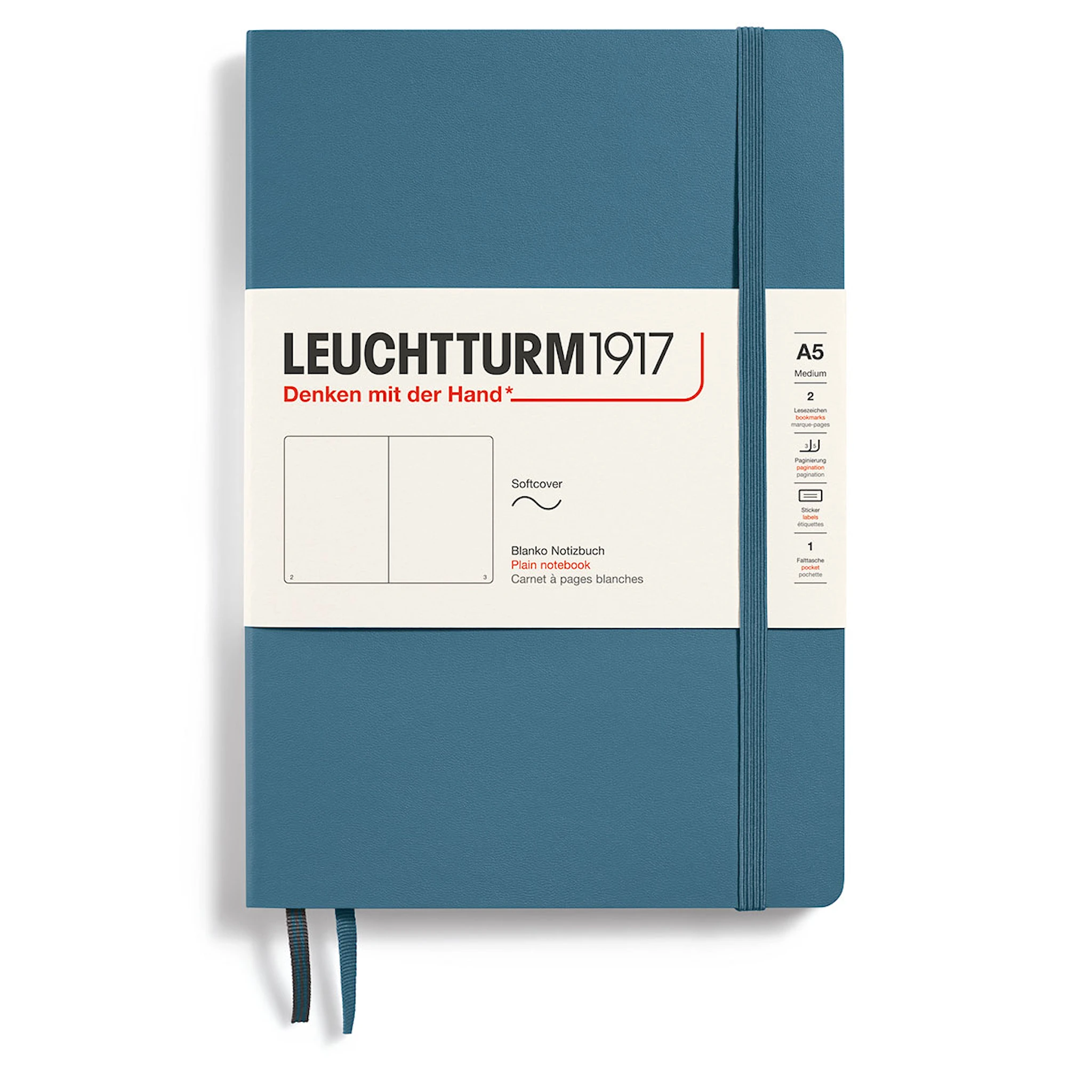 Tuotekuva ille Muistikirja A5 Pehmeäkantinen Viivaton Kivensininen Leuchtturm1917
