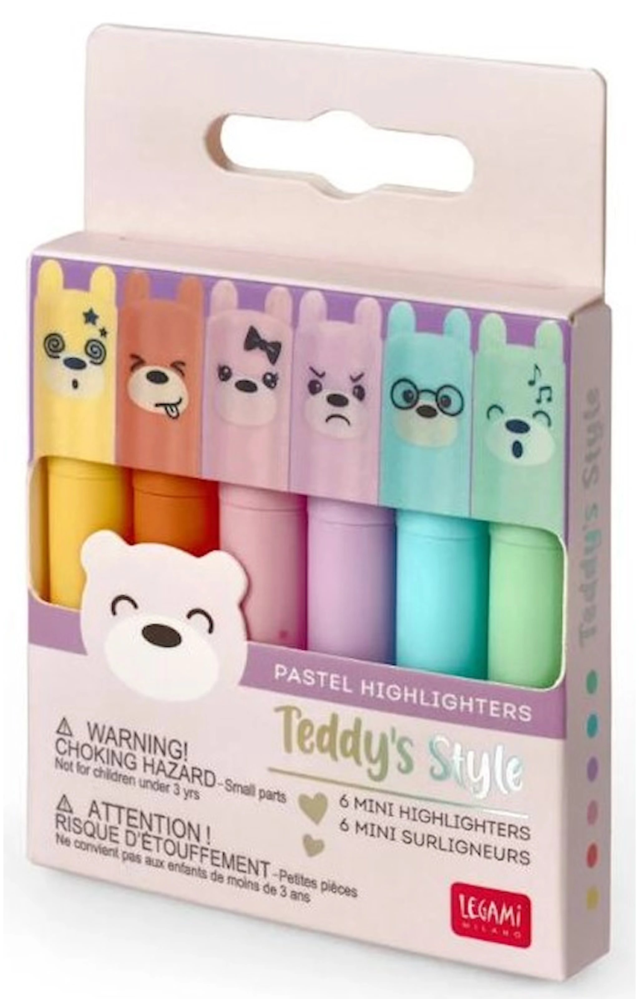Tuotekuva ille Korostuskynät Pastellivärit Mini Teddy's Mood 6-pack Legami