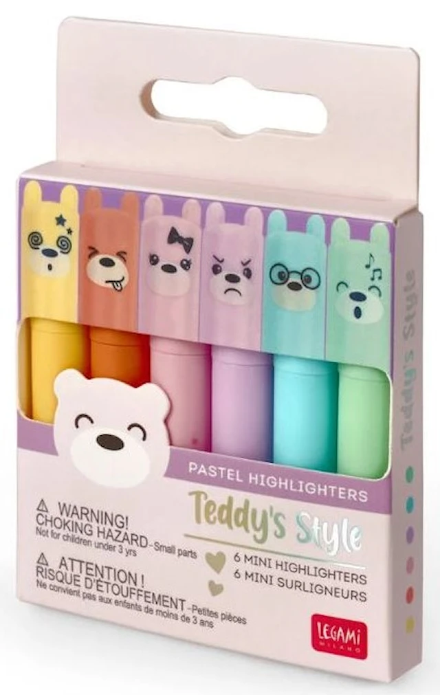 Korostuskynät Pastellivärit Mini Teddy's Mood 6-pack Legami