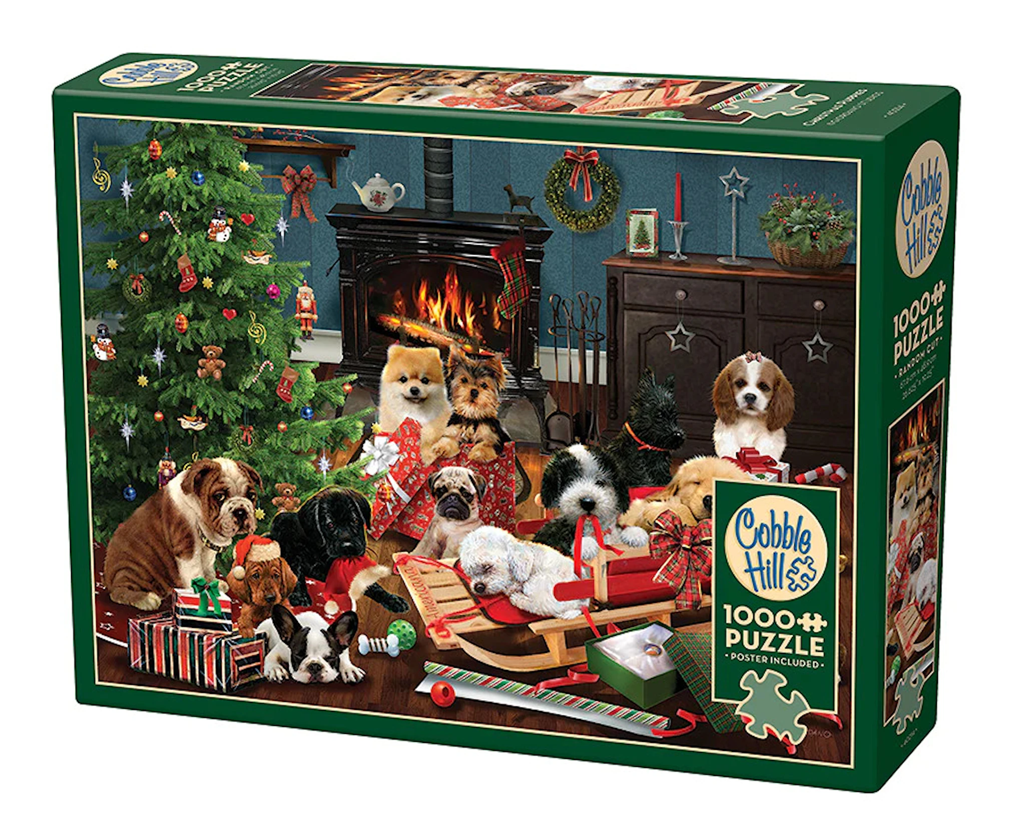 Produktbild för Pussel Christmas Random Cut - Puppies 1000 bitar, Cobble Hill