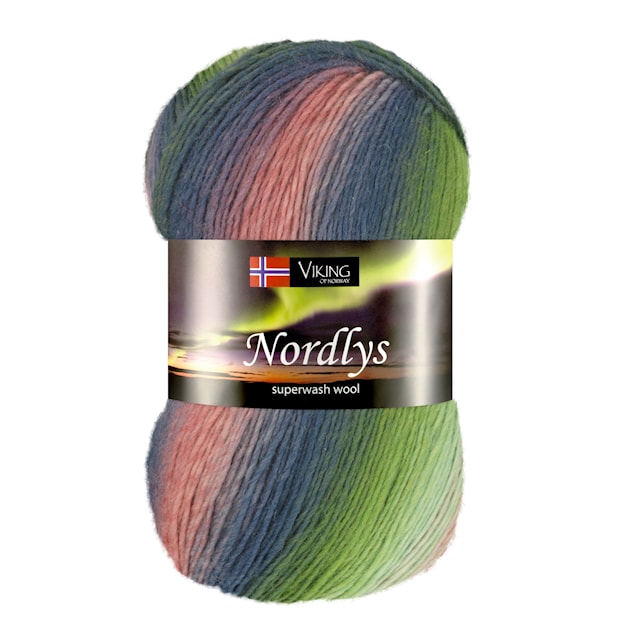 Produktbild 1 för Nordlys Garn Ullmix 100 g Multi grön/rosa 935 Viking Garn