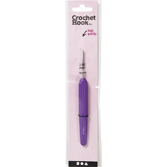 Virkkuukoukku, nro 3, Pit. 13,3 cm, koko 3 mm, violetti, 1 kpl