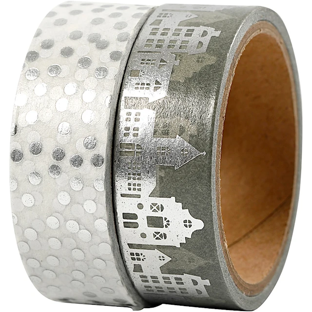 Washitejp Silver Prickar och Hus 15 mm x 4 m 2-pack