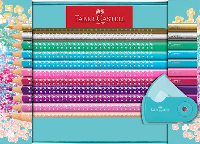Värikynät Sparkle metallirasiassa 20 kpl + teroitin Faber-Castell