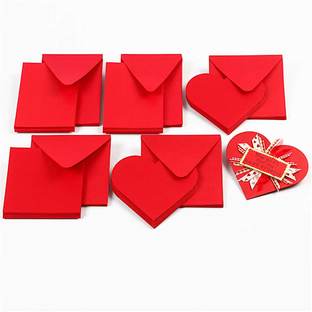Tuotekuva 3 - Korttipohjat kirjekuorineen, kortin koko 12,5x12,5 cm, kirjekuoren koko 13,5x13,5 cm, punainen, 10 set/ 1 pkt