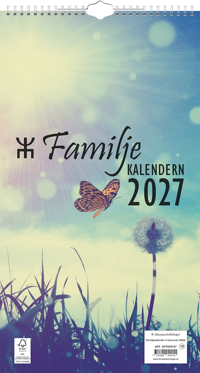 Väggkalender Familjekalender 4 kolumner Helår 2027 Almanacksförlaget