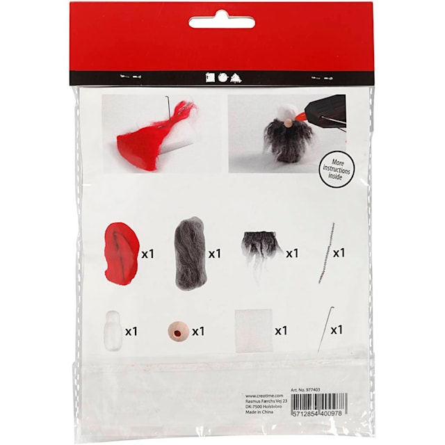 Tuotekuva 5 - Askartelusetti Mini, Joulutonttu harmaalla parralla, Kork. 13 cm, 1 pkk/ 1 pkt