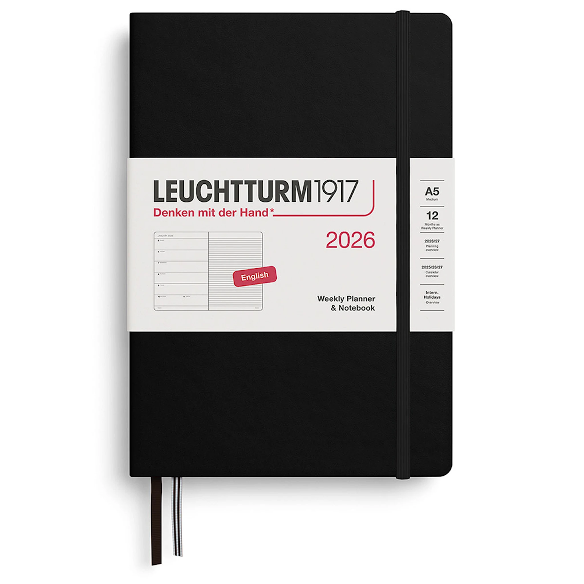 Tuotekuva ille Weekly Planner & Notebook 2026 A5 Black Leuchtturm1917