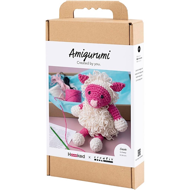 Tuotekuva 3 - Askartelusetti Amigurumi , Lammas, pinkki, luonnonvalkoinen, 1 pkk/ 1 pkt