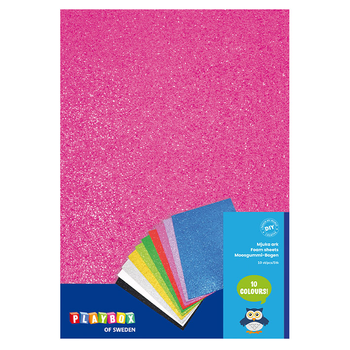Dekorgummi Glitter A4 10 färger, Playbox