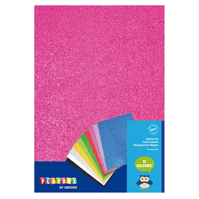 Dekorgummi Glitter A4 10 färger, Playbox