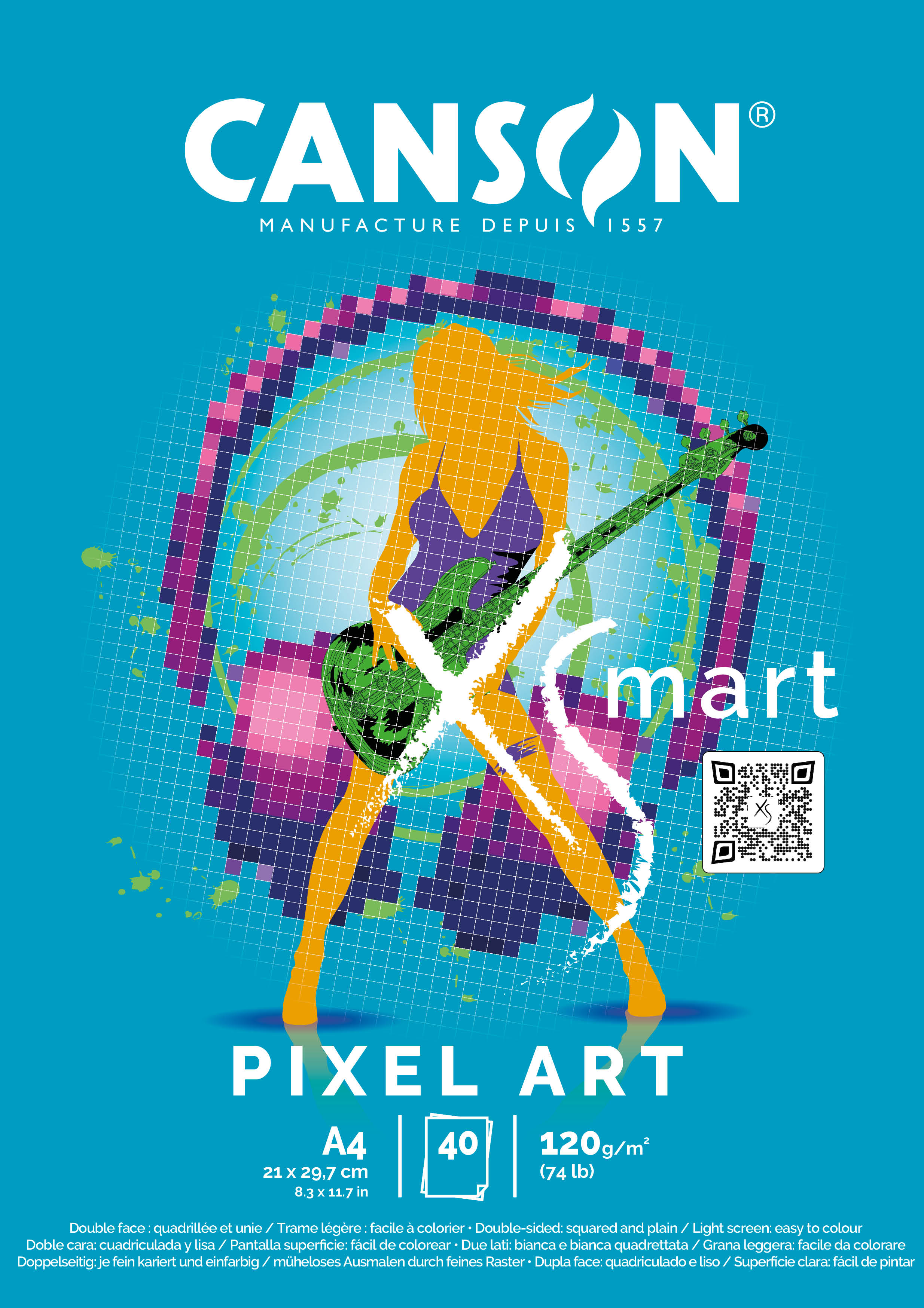 Skisspapper A4 limmad långsida 120g 40 ark Canson XSMART Pixel Art