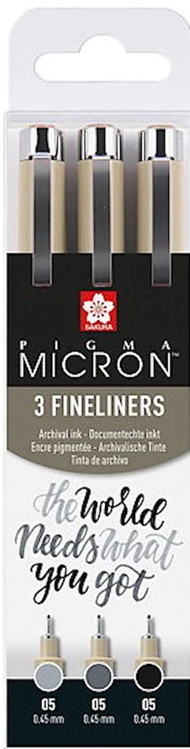 Sakura Pigma Micron 05 fineliner musta ja harmaa 3-setti