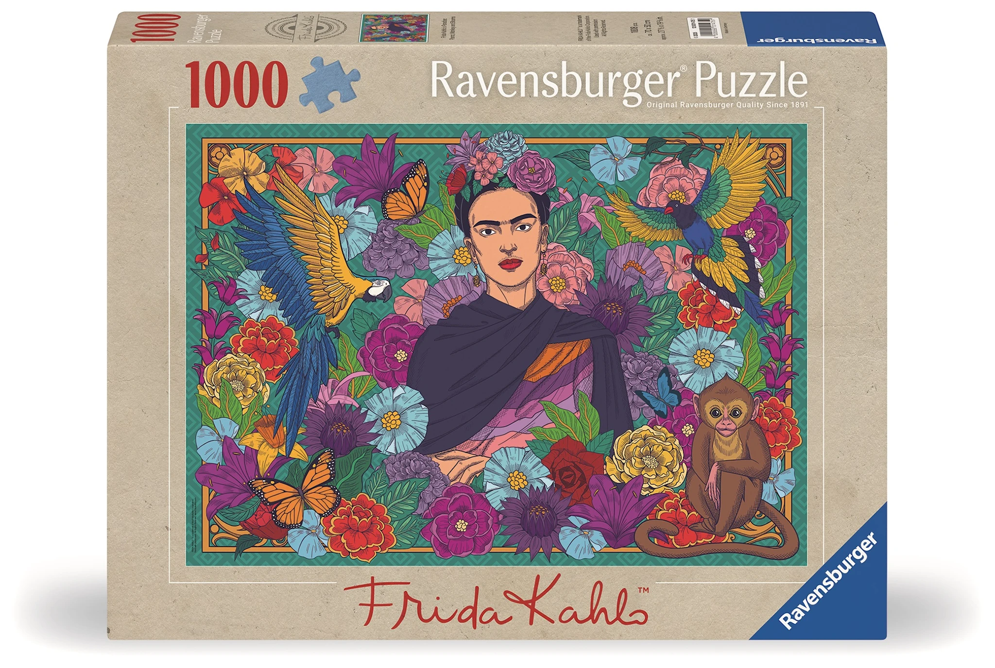 Tuotekuva ille Frida Kahlo’s Paradise: Parrot, Monkey and Blooms 1000p Ravesnburger