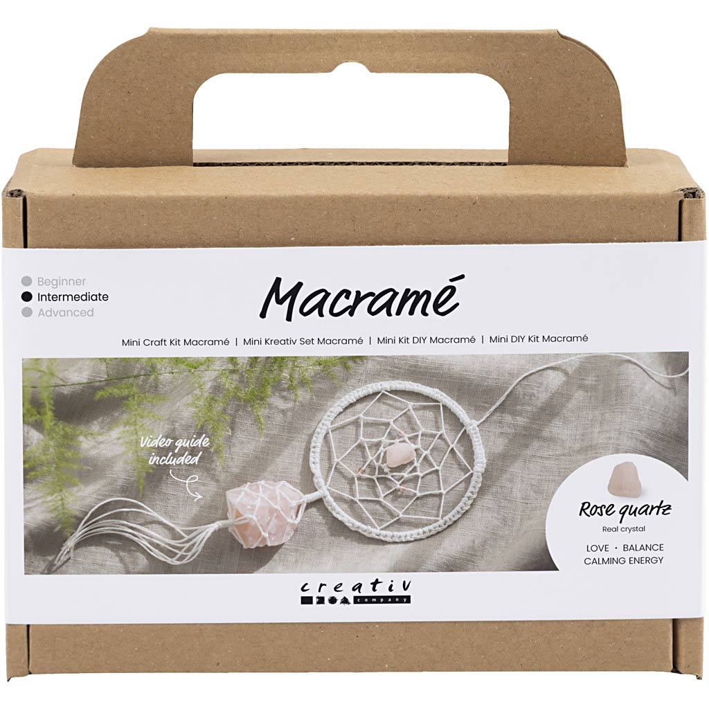 Mini DIY Kit Makramé Drömfångare med rosenkvartskristall 1 förp.
