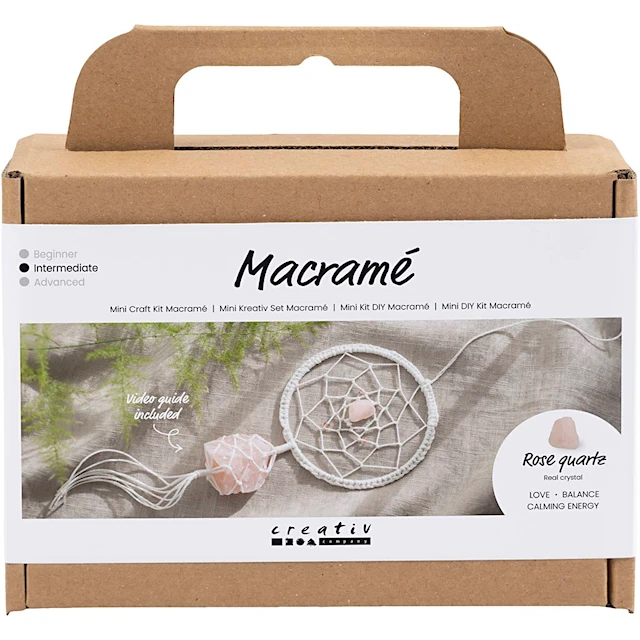 Mini DIY Kit Makramé Drömfångare med rosenkvartskristall 1 förp.