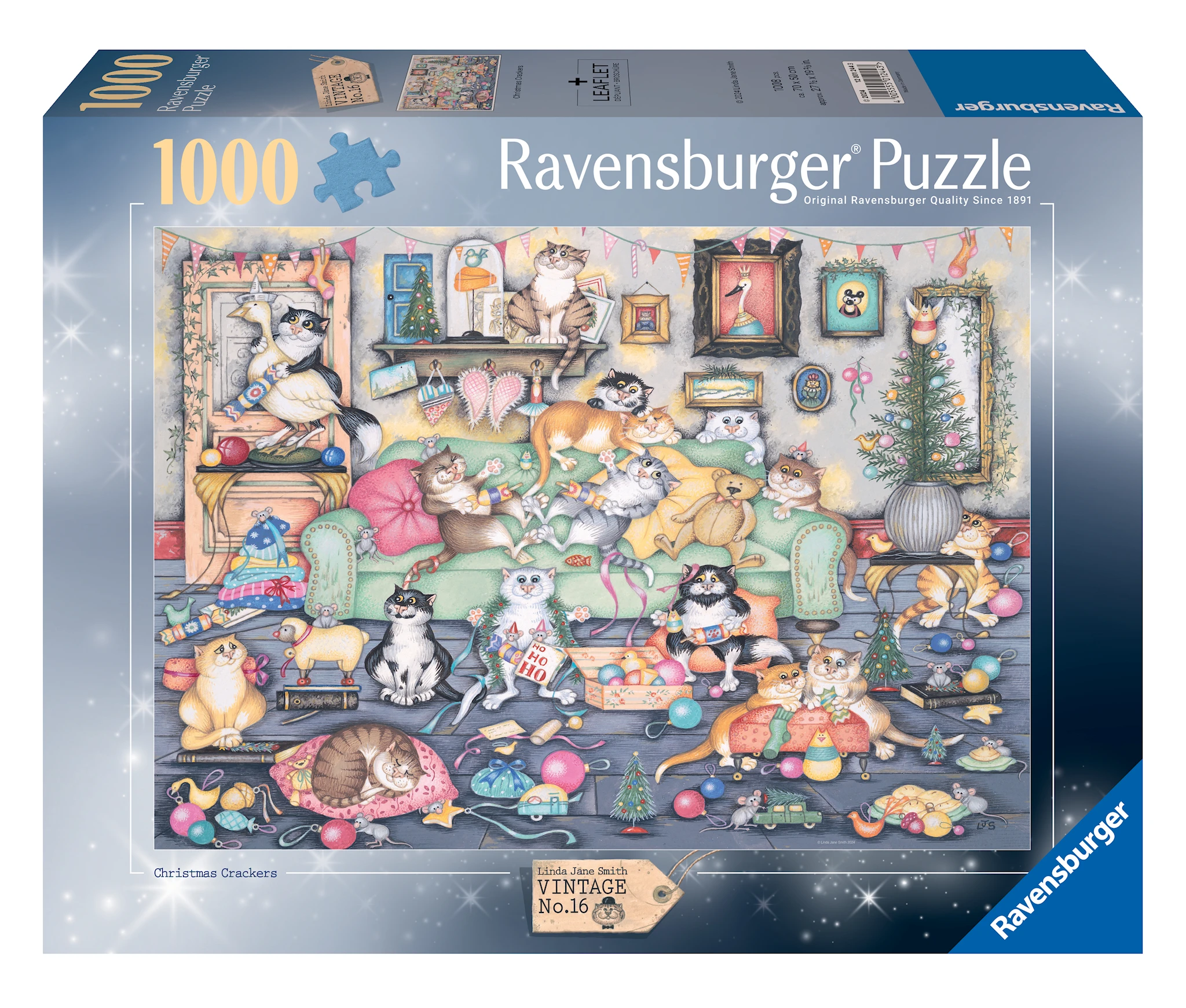 Produktbild för Pussel Crazy Cats Christmas Crackers 1000 bitar, Ravensburger