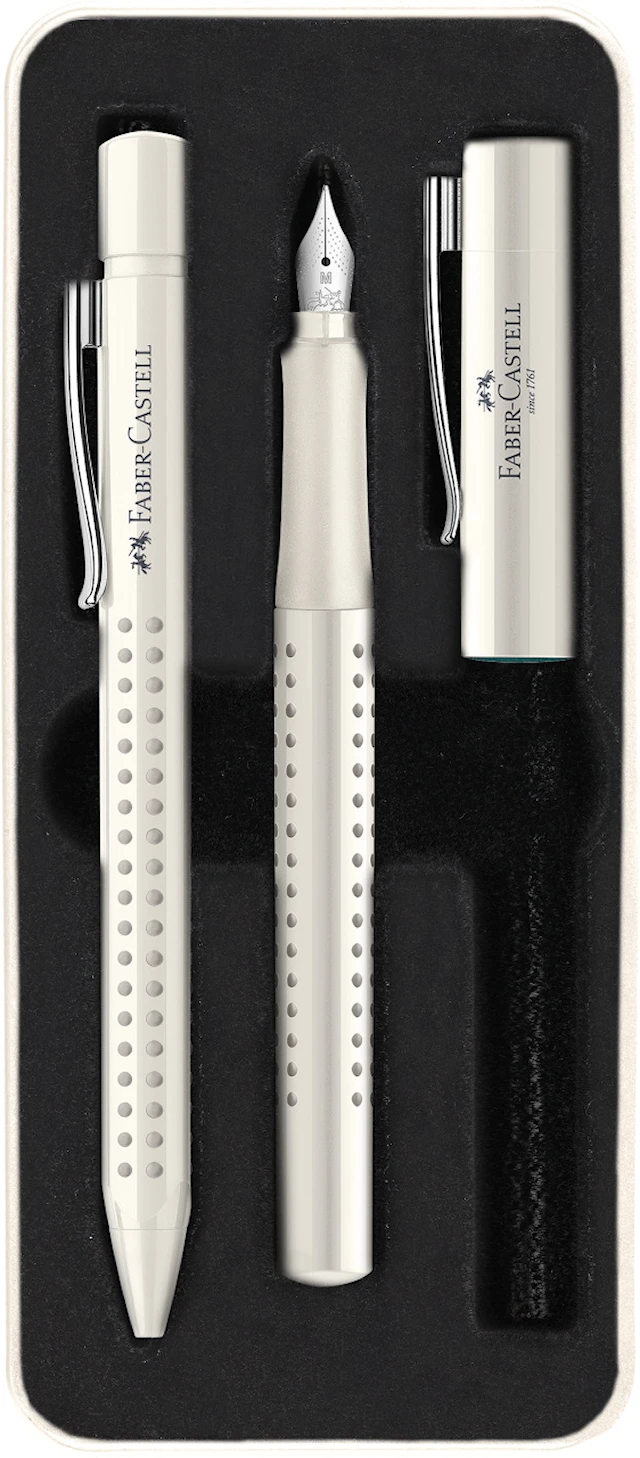 Faber-Castell Grip 2010 Harmony -lahjakynäsetti, jossa täytekynä (kärjen leveys M) ja kuulakärkikynä, M, Coconut Milk