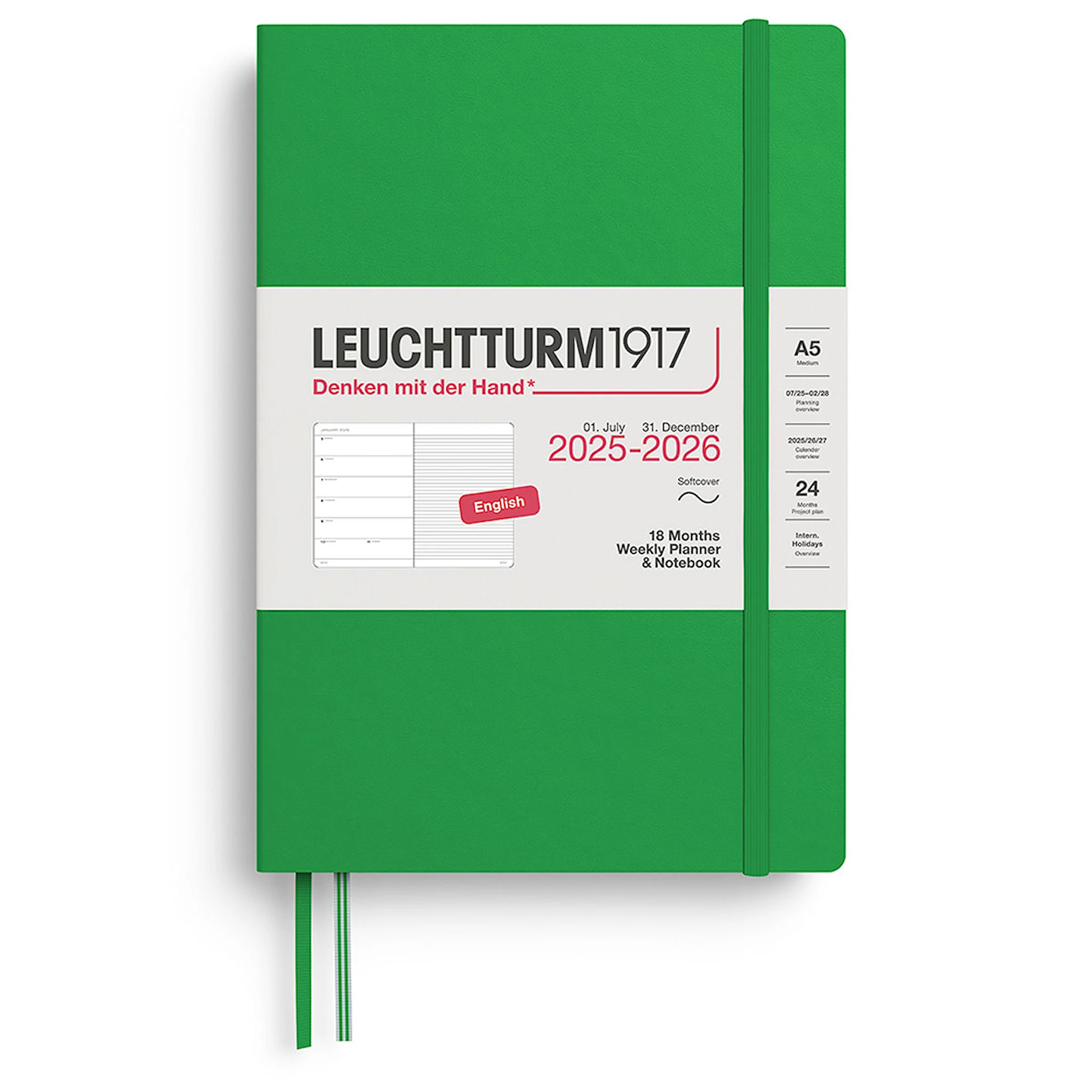 Tuotekuva ille Kalenteri A5 18kk 25–26 Viikkosuunnittelija/Muistikirja Soft Spring Leaf Leuchtturm1917