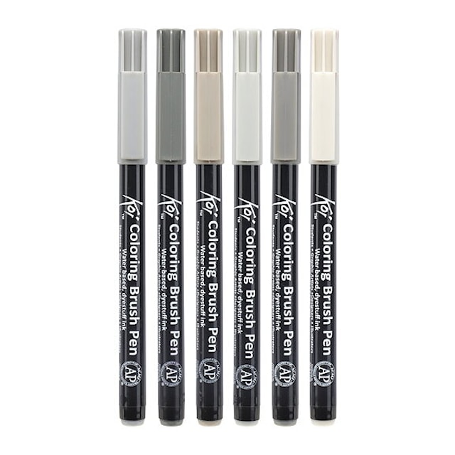 Produktbild 2 för Sakura Koi Coloring Brush Pen Greyscale 6-set